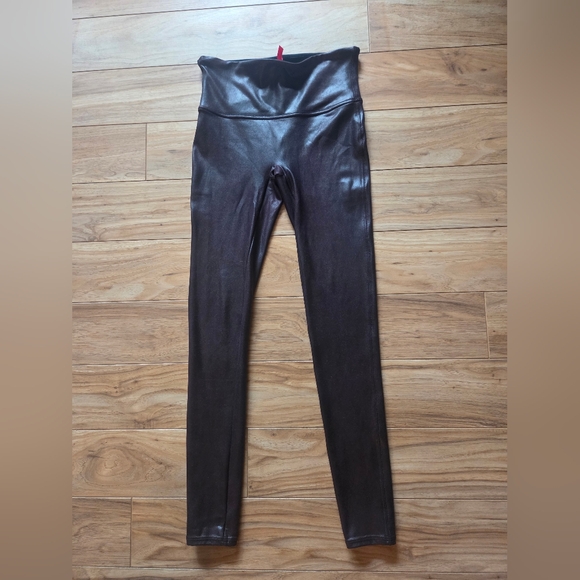 SPANX Pants - Spanx Maroon Shiny Leggings Size M